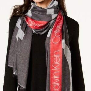 Calvin Klein Womens Colorblock Logo Scarf NWT